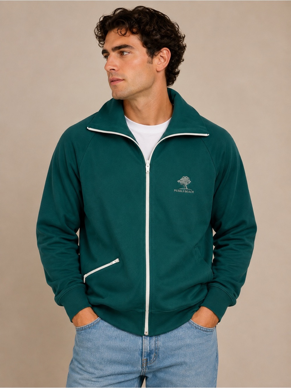 Vintage Goldwin Pebble Beach Green Full Zip Golf Track Jacket 90s Made In Japan